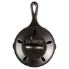 Black cast iron smoker skillet with teardrop vent holes and integrated handle for easy wood chip refilling, handcrafted and seasoned, featured in Kitchen & Food, Cast Iron, USA Made collections.