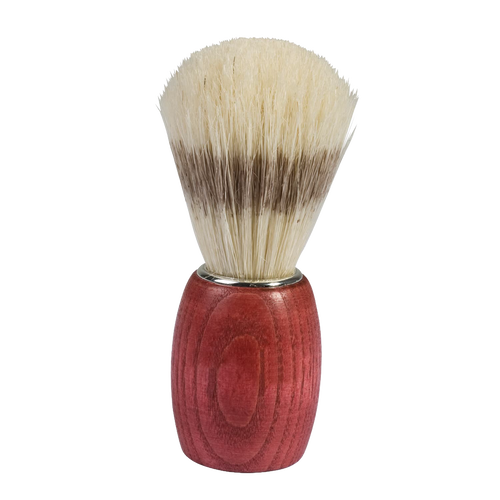 Handcrafted shaving brush featuring soft bristles and a polished red beechwood handle, designed to create a rich lather for a comfortable shave, featured in Health & Wellness, Grooming and Personal Hygiene, Best Sellers, and Promo Eligible collections.