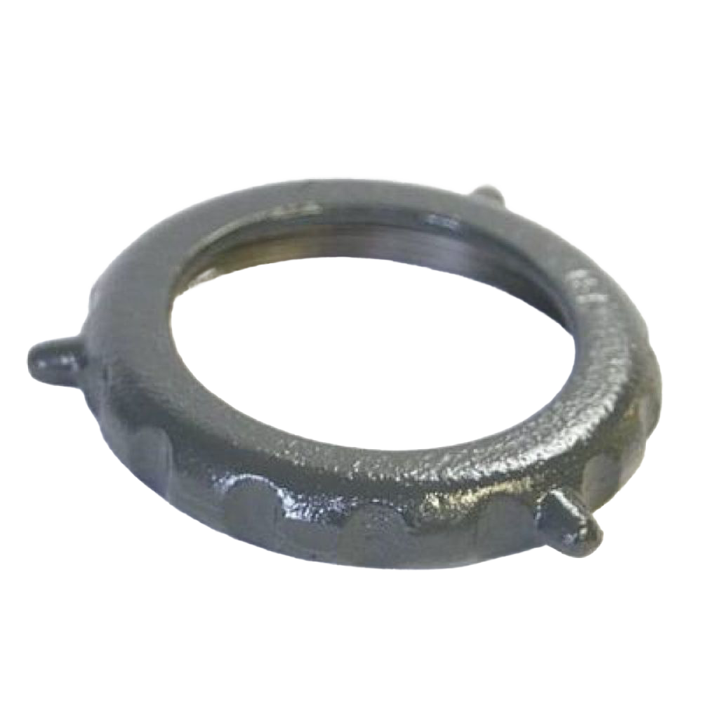 Close-up of a sturdy metal ring with protruding tabs, designed as a replacement part for kitchen grinders, featured in Specialty Equipment, Butchering Supplies, and USA Made collections.