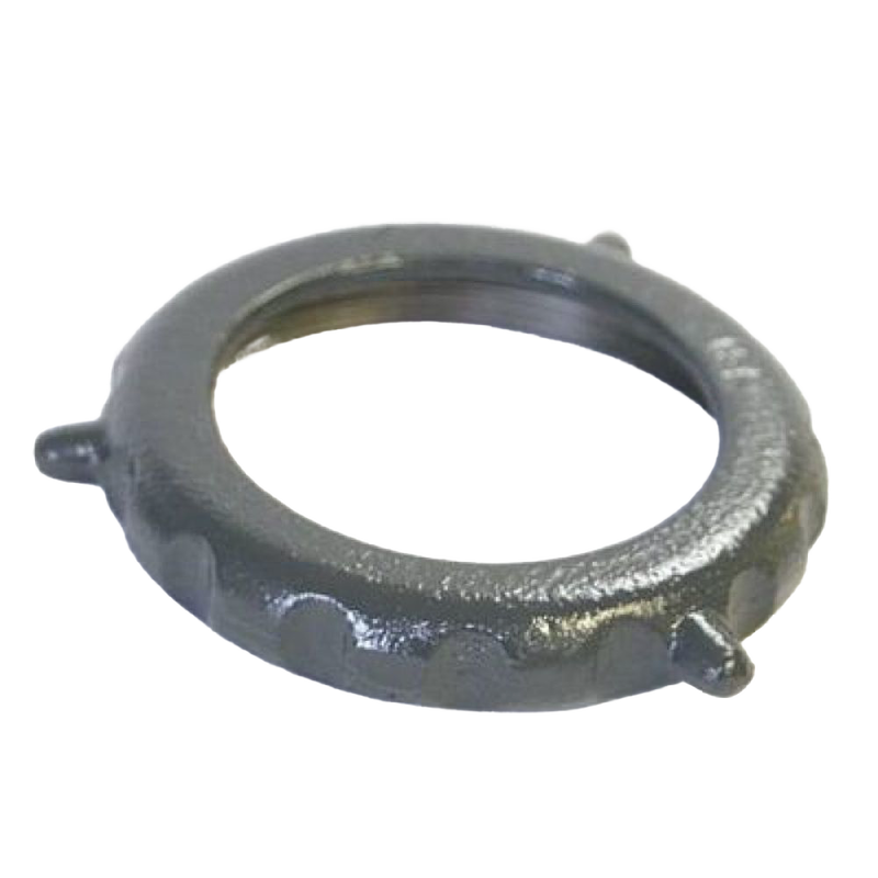 Close-up of a sturdy metal ring with protruding tabs, designed as a replacement part for kitchen grinders, featured in Specialty Equipment, Butchering Supplies, and USA Made collections.