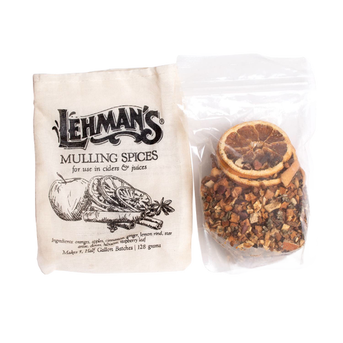 Handcrafted packet of Lehman's mulling spices featuring dried orange slices, cinnamon, and other aromatics, made in USA for Kitchen & Food, Beverages, Food, Best Sellers, and Promo Eligible collections.