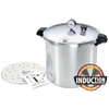 23-quart stainless steel pressure canner with lid, pressure gauge, and perforated rack, designed for safe food preservation, featured in Kitchen & Food, Canning, and Pressure Canners collections.