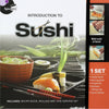 Handcrafted sushi starter set featuring a recipe book, bamboo rolling mat, serving plate, chopsticks, and sauce dishes, ideal for Kitchen & Food and Cookbooks collections.