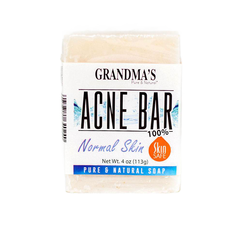 Handcrafted bar of natural soap designed for normal skin, labeled skin safe, featuring gentle ingredients to help clear acne, ideal for Health & Wellness and Soapmaking collections.