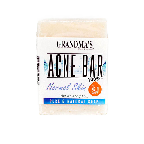 Handcrafted bar of natural soap designed for normal skin, labeled skin safe, featuring gentle ingredients to help clear acne, ideal for Health & Wellness and Soapmaking collections.