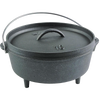 Sturdy cast iron camp Dutch oven with built-in legs and handle, designed for versatile outdoor cooking; crafted in the USA and featured in Farm, Garden & Tool, Camping, and Cast Iron collections.