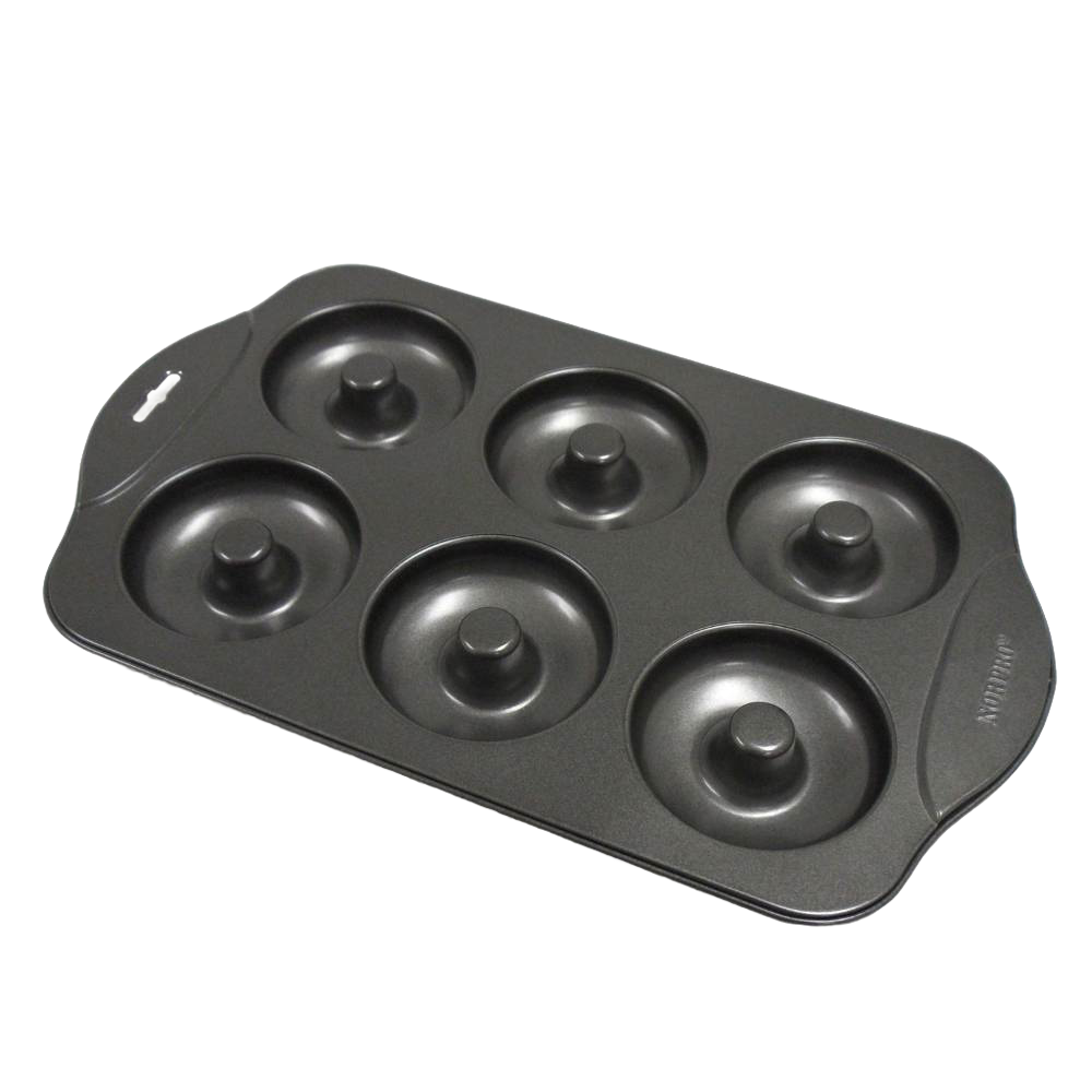 Durable nonstick donut pan with six 3-1/2-inch cavities for healthier, low-fat baking, featured in Kitchen & Food, Cookware, Baking Supplies, Kitchen Gadgets, and Best Sellers collections.
