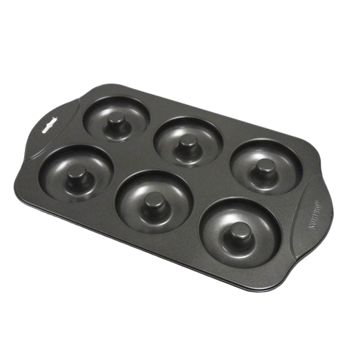 Durable nonstick donut pan with six 3-1/2-inch cavities for healthier, low-fat baking, featured in Kitchen & Food, Cookware, Baking Supplies, Kitchen Gadgets, and Best Sellers collections.