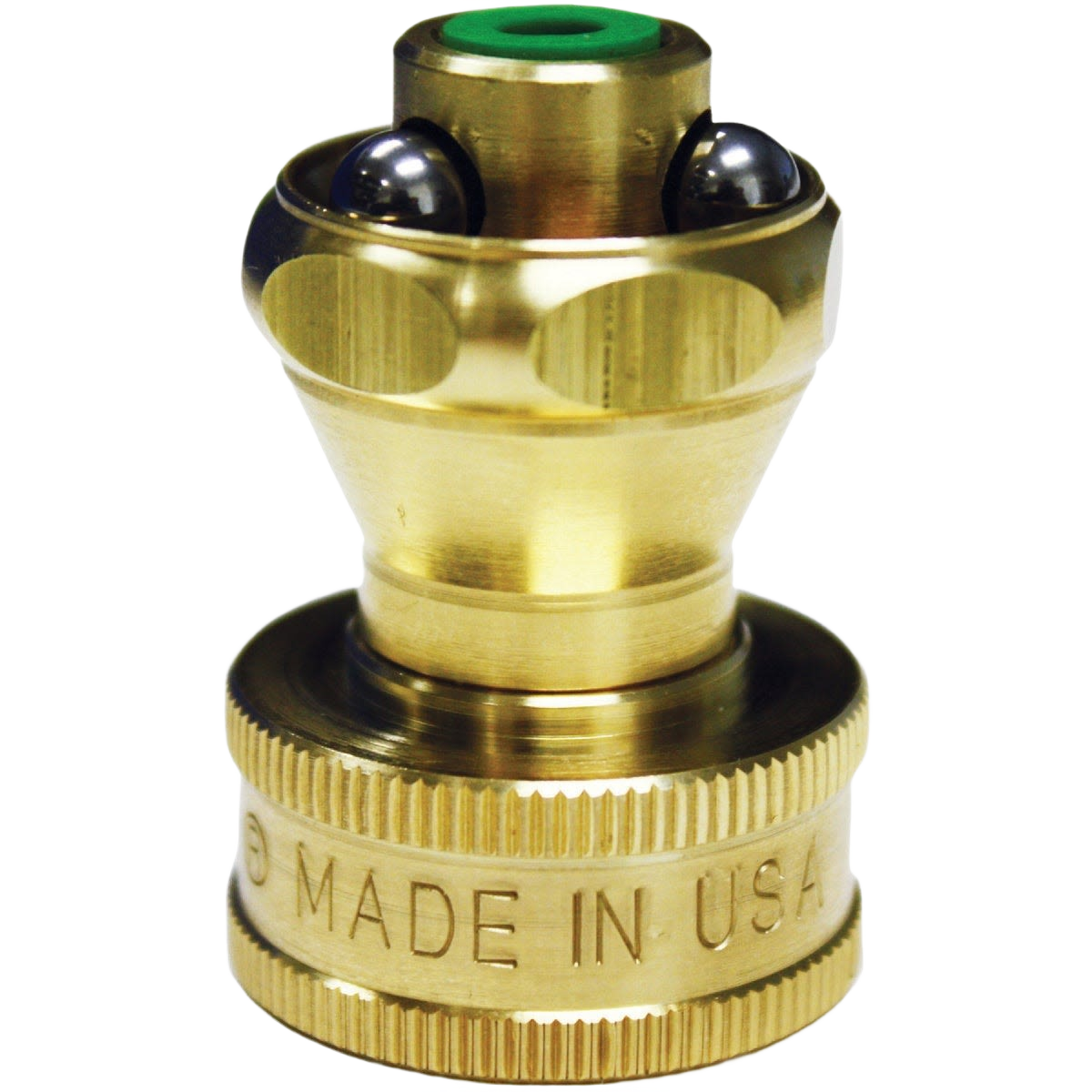 Solid brass garden hose nozzle featuring precision ball bearings and knurled grip, crafted in USA, part of Farm, Garden & Tool, Garden Accessories, and Best Sellers collections.
