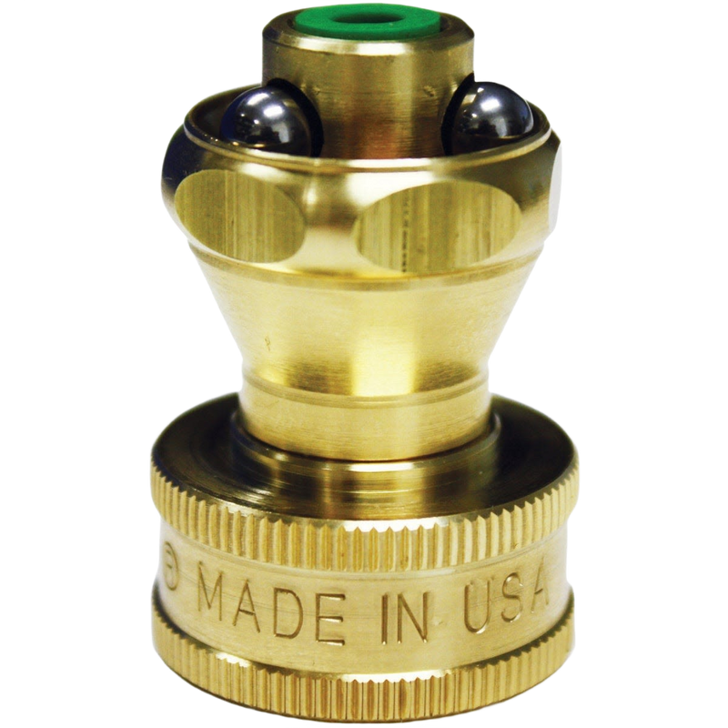 Solid brass garden hose nozzle featuring precision ball bearings and knurled grip, crafted in USA, part of Farm, Garden & Tool, Garden Accessories, and Best Sellers collections.