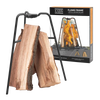 Black metal frame designed to hold firewood vertically for efficient burning and heat output, ideal for camping and outdoor use in Farm, Garden & Tool and Best Sellers collections.