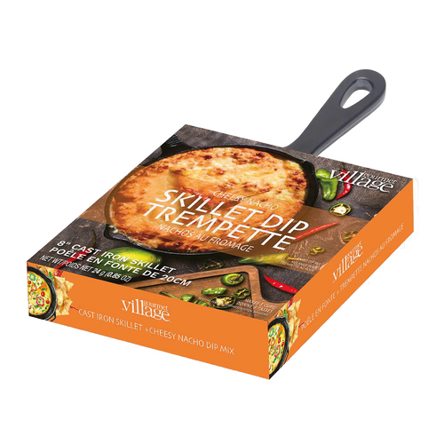 8-inch cast iron skillet with cheesy nacho dip mix packaging, ideal for Kitchen & Food, Food, Dry Goods and Mixes, Best Sellers, Promo Eligible collections.