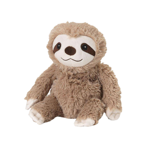 Soft and cuddly light brown plush sloth with dark brown facial markings, microwaveable and weighted for soothing warmth, ideal for Health & Wellness, Children's Toys, and Indoor Play collections.