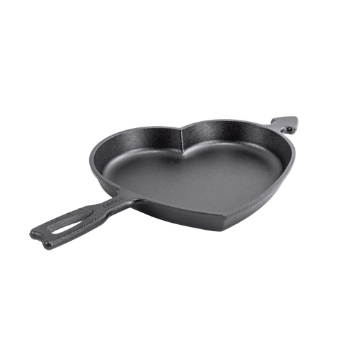 Handcrafted cast iron heart-shaped skillet featuring a sturdy handle, made in USA, perfect for unique baking and cooking in Kitchen & Food, Cookware, Cast Iron, and Baking Supplies collections.