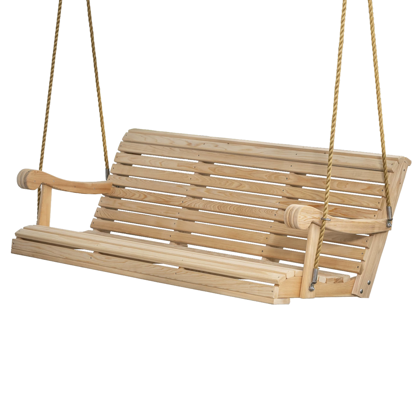 Handcrafted Amish-made 5-foot hanging porch swing in natural cypress wood with rope supports, part of Home & Decor, Outdoor Furniture, USA Made, Amish Made, and Best Sellers collections.