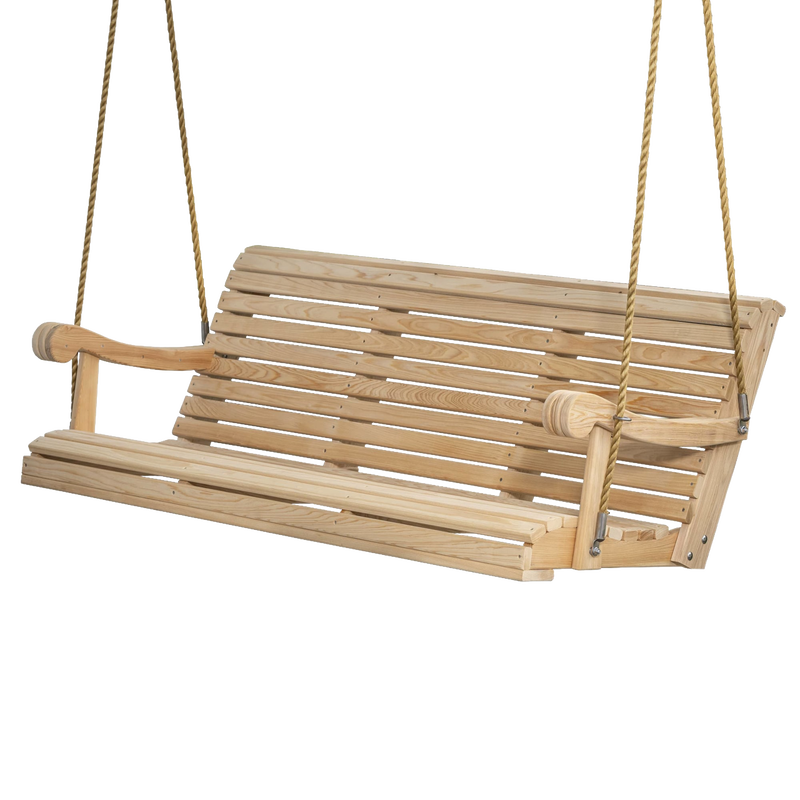 Handcrafted Amish-made 5-foot hanging porch swing in natural cypress wood with rope supports, part of Home & Decor, Outdoor Furniture, USA Made, Amish Made, and Best Sellers collections.