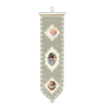 Cream polyester lace wall banner with vintage-inspired scalloped edges and three photo openings, featuring a wood and wire hanger, perfect for Home & Decor and USA Made collections.