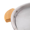 Close-up of a handcrafted aluminum stovetop popcorn popper rim with smooth finish and attached natural wooden handle, featured in Kitchen & Food and Cookware collections.