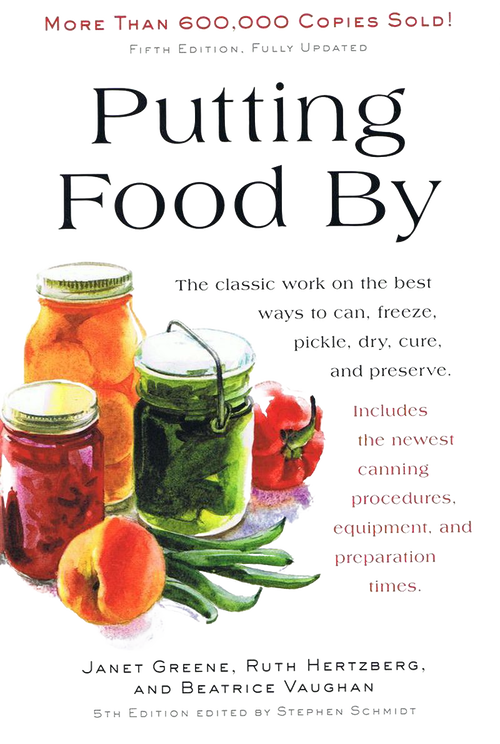 Cover illustration featuring three glass jars filled with preserved fruits and vegetables alongside fresh produce, representing traditional canning and preserving methods for home and garden enthusiasts.