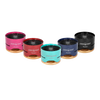 Row of five compact tabletop charcoal grills in pink, red, turquoise, blue, and black finishes with wooden bases, designed for small outdoor cooking, featured in Farm, Garden & Tool and Grilling collections.