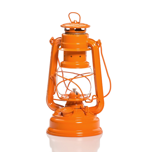 Handcrafted bright orange galvanized oil lantern featuring a durable thermal heat-resistant globe, designed for reliability in Camping, Emergency Supplies, and Lamps & Lighting collections.