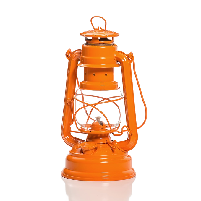 Handcrafted bright orange galvanized oil lantern featuring a durable thermal heat-resistant globe, designed for reliability in Camping, Emergency Supplies, and Lamps & Lighting collections.