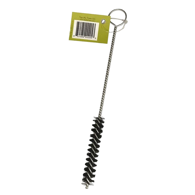 Small cleaning brush with sturdy twisted wire handle and dense bristles, designed for maintaining tapping spiles in orchard and maple syrup sugaring supplies collections.
