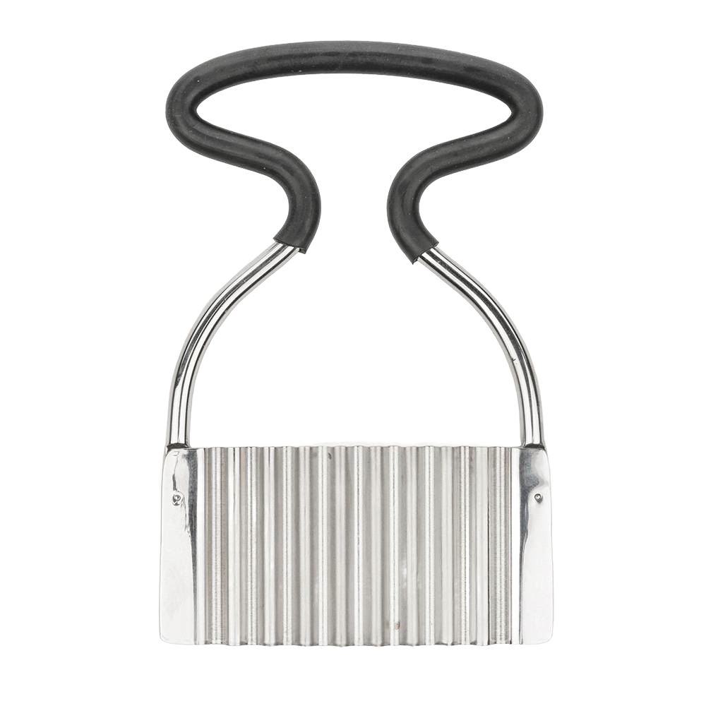 Vintage-style crinkle cutter with stainless steel blade and black silicone grip handle, designed for Kitchen & Food, Food Prep, Choppers and Cutters, and Kitchen Gadgets collections.