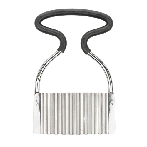 Vintage-style crinkle cutter with stainless steel blade and black silicone grip handle, designed for Kitchen & Food, Food Prep, Choppers and Cutters, and Kitchen Gadgets collections.