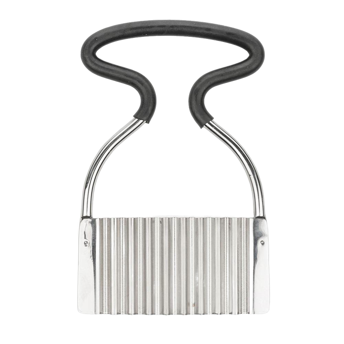 Vintage-style crinkle cutter with stainless steel blade and black silicone grip handle, designed for Kitchen & Food, Food Prep, Choppers and Cutters, and Kitchen Gadgets collections.