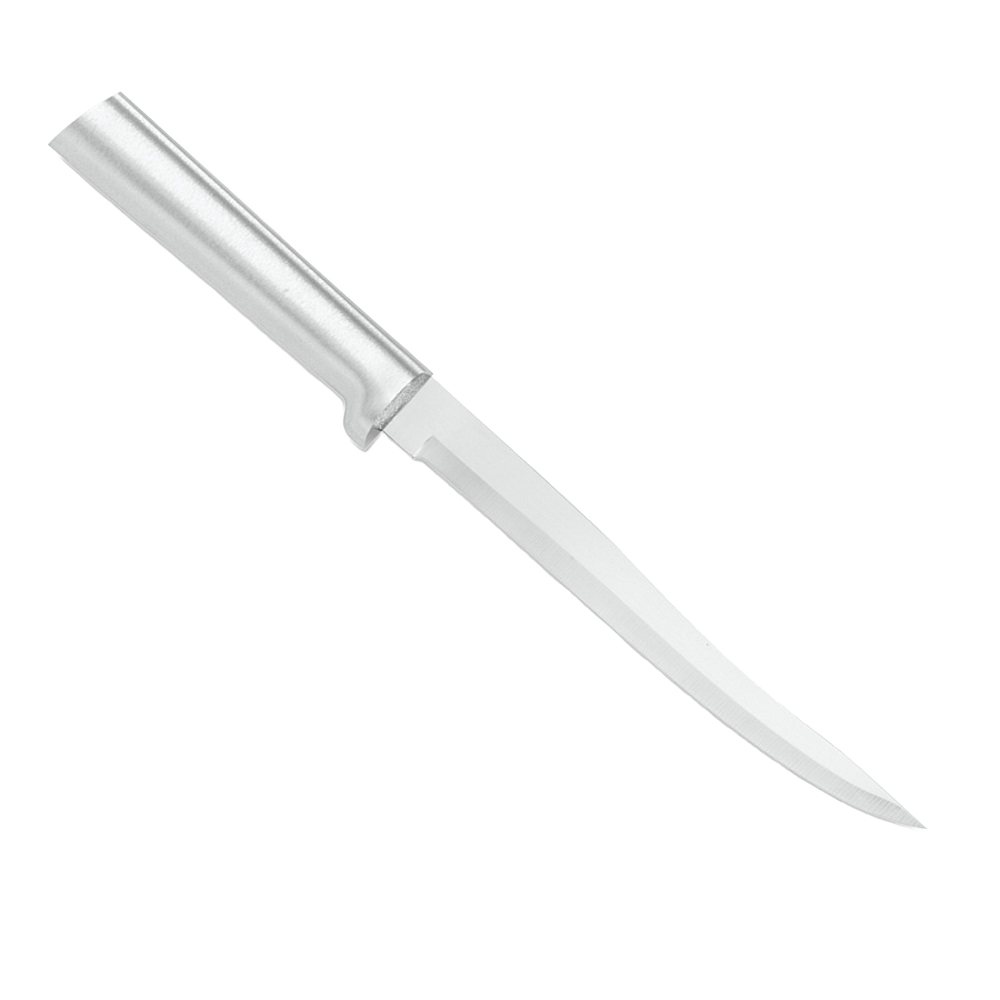 Sleek boning knife featuring a solid satin-finished recycled aluminum handle and high carbon surgical-quality steel blade, handcrafted in the USA, ideal for Farm, Garden & Tool and Kitchen & Food collections.