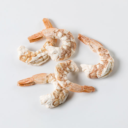 Four pieces of freeze dried shrimp with natural coloring and texture, suitable for long-term food storage, emergency supplies, kitchen use, and USA made best seller collections.