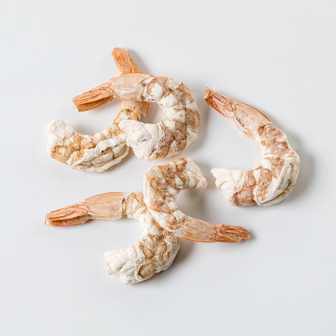 Four pieces of freeze dried shrimp with natural coloring and texture, suitable for long-term food storage, emergency supplies, kitchen use, and USA made best seller collections.