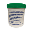 Jar of handcrafted therapeutic rub with green lid, listing uses like muscle aches, colds, skin care, and insect bites, featured in Health & Wellness, USA Made, and Best Sellers collections.