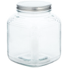 Clear square glass jar with a metal screw-on lid, designed as a 1 gallon replacement container for butter churning, made in the USA and included in Kitchen & Food and Specialty Equipment collections.