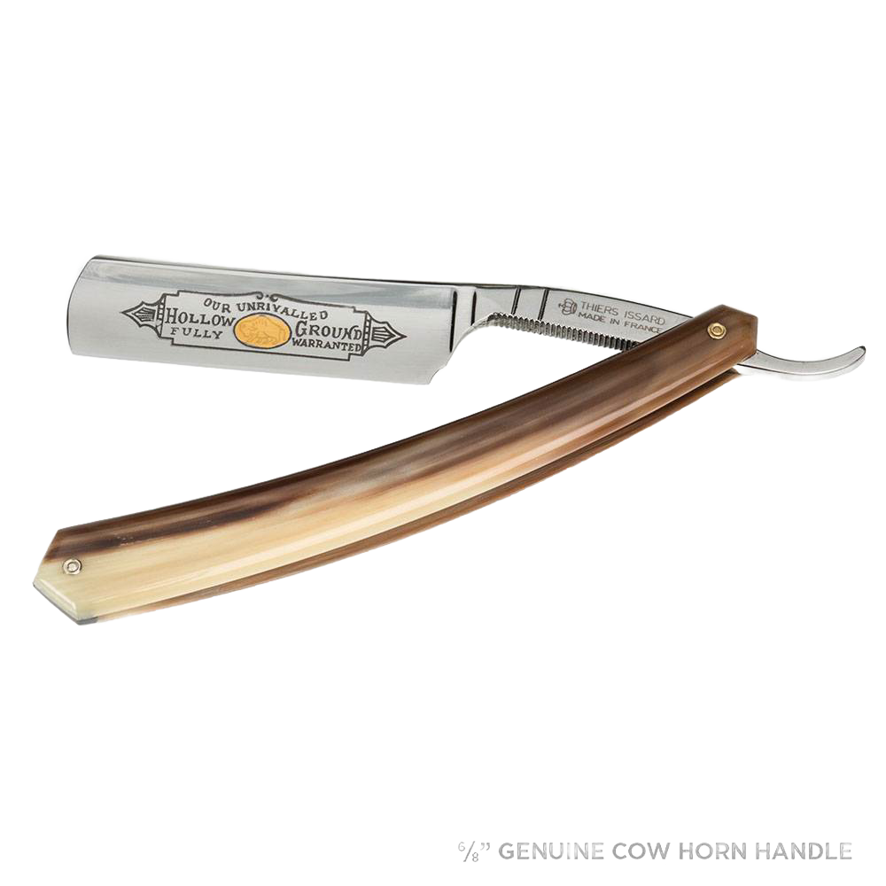 Classic straight razor with a polished steel blade featuring intricate engraving and a smooth, handcrafted brown handle, suited for Grooming and Personal Hygiene, Health & Wellness, and Best Sellers collections.
