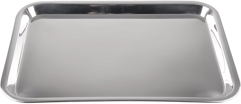 Polished stainless steel cookie sheet with sturdy half-inch edges and rust-resistant surface, handcrafted for durability, ideal for Kitchen & Food, Baking Supplies, and Holiday Hosting.