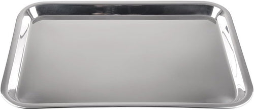 Polished stainless steel cookie sheet with sturdy half-inch edges and rust-resistant surface, handcrafted for durability, ideal for Kitchen & Food, Baking Supplies, and Holiday Hosting.