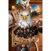 Top-down view of four people assembling a uniquely shaped eagle head jigsaw puzzle with 550 pieces, surrounded by drinks and the puzzle box, ideal for toys, games, and best sellers collections.