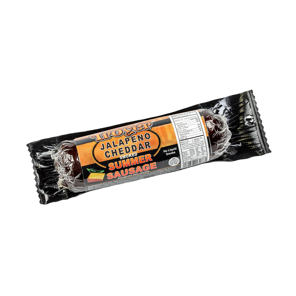 Handcrafted jalapeno cheddar smoked summer sausage made in USA, vacuum-sealed for freshness, ideal for Kitchen & Food, Snacks and Sweets, Pantry, Meats, USA Made, and Best Sellers collections.