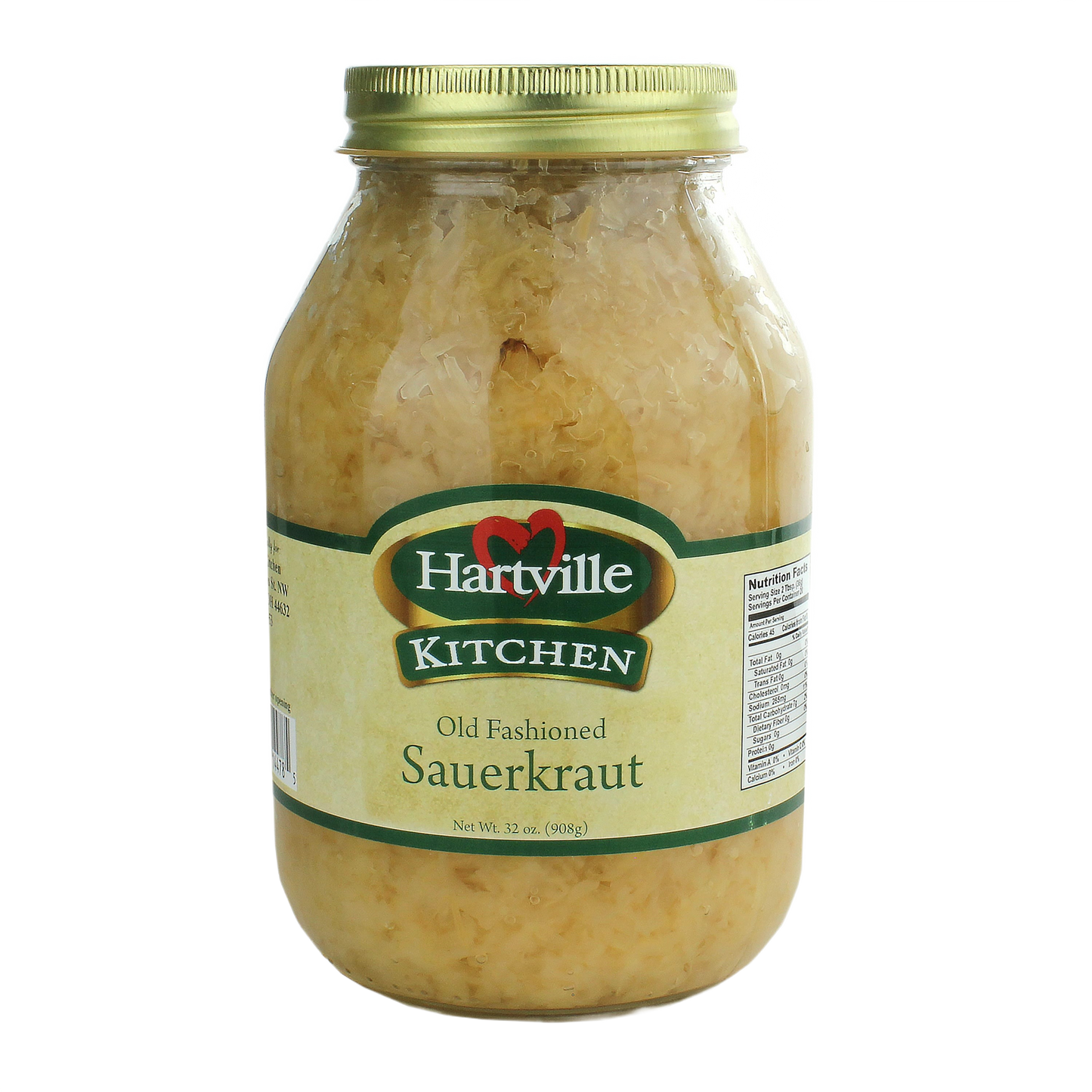 Large glass jar of handcrafted old fashioned sauerkraut with vintage-style label and gold metal lid, made in USA, ideal for Kitchen & Food, Pantry, USA Made, Best Sellers, and Promo Eligible collections.