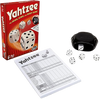 Classic Yahtzee Game set with red box, black dice cup with aluminum rim, five white dice, and score pad, featured in Toys, Books & Games, Children's Toys, Games and Puzzles, and Table and Board Games collections.