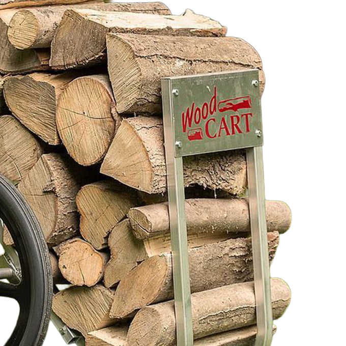 Handcrafted Amish-made lightweight wood cart with durable aluminum frame loaded with split firewood, designed for easy hauling through rough terrain, featured in Farm, Garden & Tool and USA Made collections.