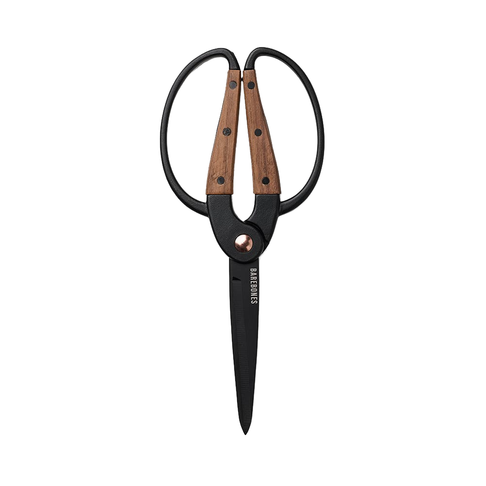 Large gardener’s scissors featuring heat-treated stainless steel blades with rust resistance and wide walnut handles, designed for comfortable use with gloves in Farm, Garden & Tool collections.