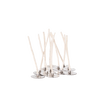 Group of white cotton candle wicks attached to round metal sustainers, essential for beginner soy candle making in candlemaking supplies and lighting collections.