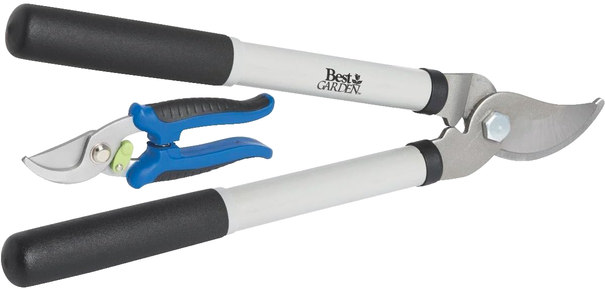 Bypass lopper and pruning shears combo with carbon steel cutting blades, rubberized handles for comfort, designed for precision trimming in Farm, Garden & Tool and Hand Tools and Hardware collections.