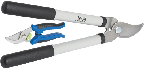 Bypass lopper and pruning shears combo with carbon steel cutting blades, rubberized handles for comfort, designed for precision trimming in Farm, Garden & Tool and Hand Tools and Hardware collections.