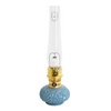 Handcrafted limited edition oil lamp with glossy Georgia Blue glass base and tall clear chimney, perfect for Lamps & Lighting, Oil Lamps, Table Lamps, Best Sellers, and Promo Eligible collections.