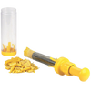 Yellow-handled corn stripper with stainless steel blade and clear plastic kernel catcher, designed for efficient corn kernel removal; featured in Kitchen & Food, Food Preservation, Freezing, and Best Sellers collections.