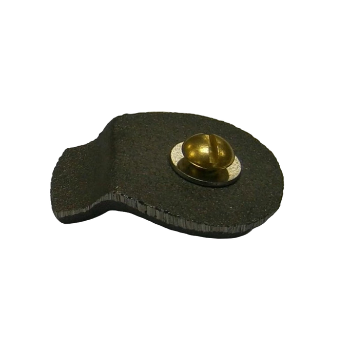 Iron check valve weight measuring approximately 2 inches by 1.5 inches with a brass screw, handmade in the USA, suitable for pump parts and water pump repairs.